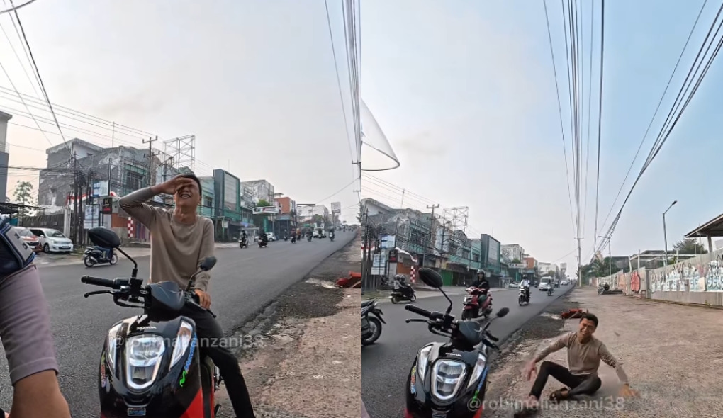 Kocak! Tak Pakai Helm, Pengendara Motor di Palembang Malah Pura-pura Menangis