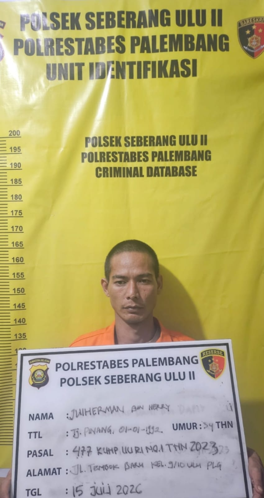 Bobol Rumah Subuh Hari, Pencuri Motor di 14 Ulu Dibekuk Polisi