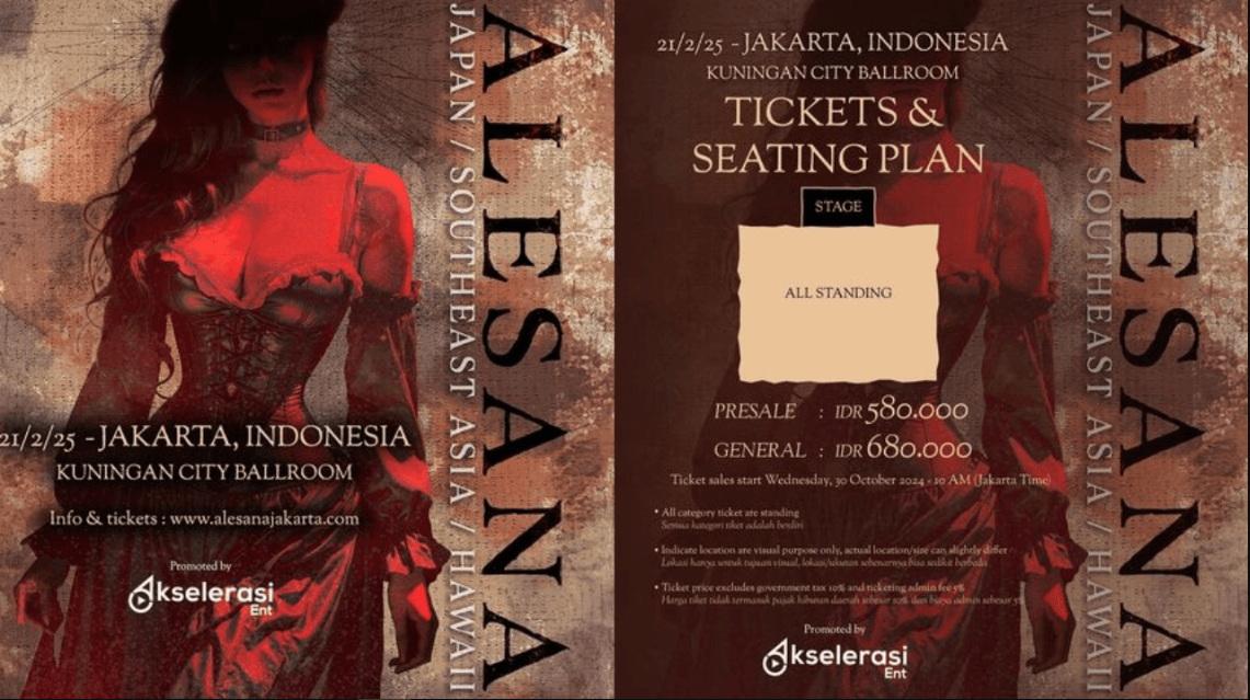 Tiket Presale Konser Alesana di Jakarta Segera Dijual, Jangan Sampai Terlewat!