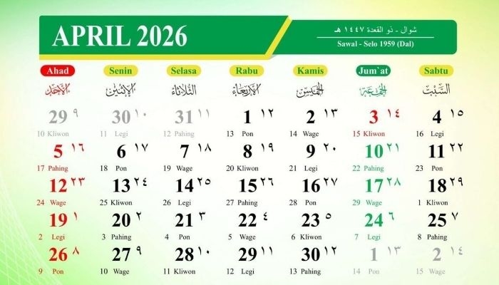 Daftar Hari Besar dan Libur Nasional April 2026, Ada Long Weekend di Awal Bulan