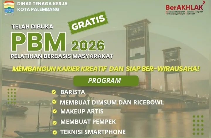 Pendaftaran PBM 2026 Disnaker Palembang Dibuka, Ada Pelatihan Jadi Barista hingga MUA