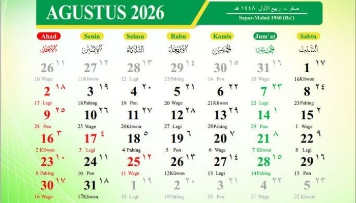 Jadwal Libur dan Cuti Bersama Agustus 2026, Ada Long Weekend 3 Hari Beruntun Akhir Pekan Ini