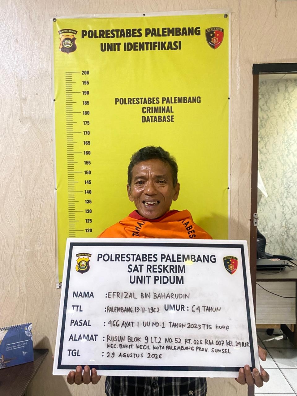 Polisi Tangkap Pria 64 Tahun yang Aniaya Perempuan di Srijaya Negara Palembang