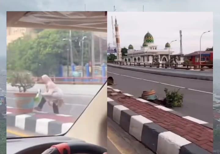 Viral! Wanita di Palembang Jatuhkan Pot Bunga di Trotoar, Ternyata ODGJ
